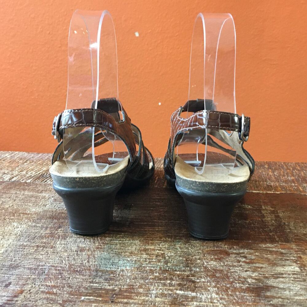 SAS Allegro Heel Strappy Sandal Womens 9 M Cognac Croc Brown Minimalist Staple - Picture 3 of 11